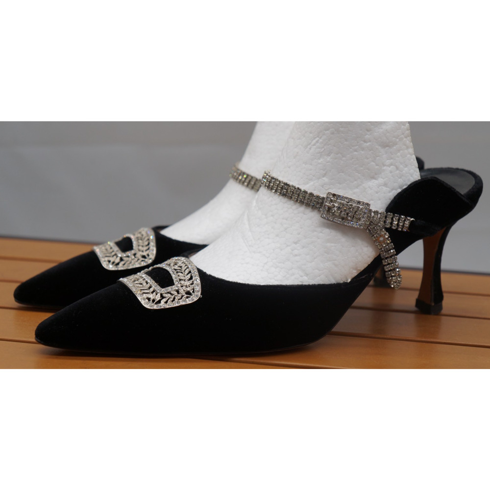 Manolo Blahnik RARE velvet high heels shoes with crystals size 38 EU / 8 US - Picture 6 of 14